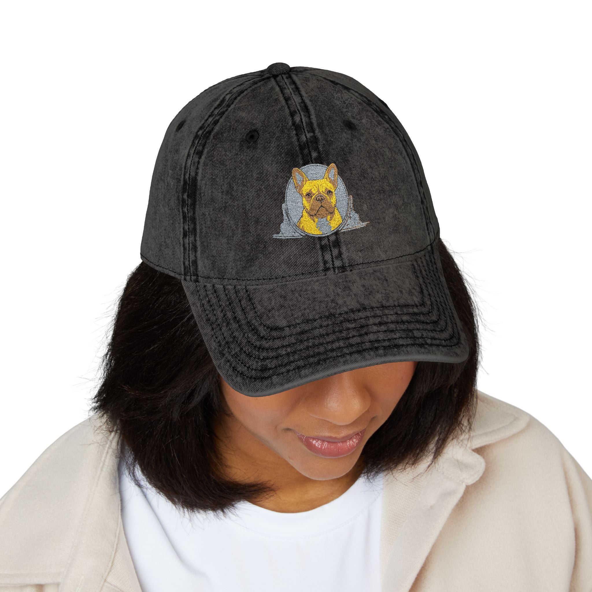 Vintage Embroidered Cap with Glitter Frenchie Patch