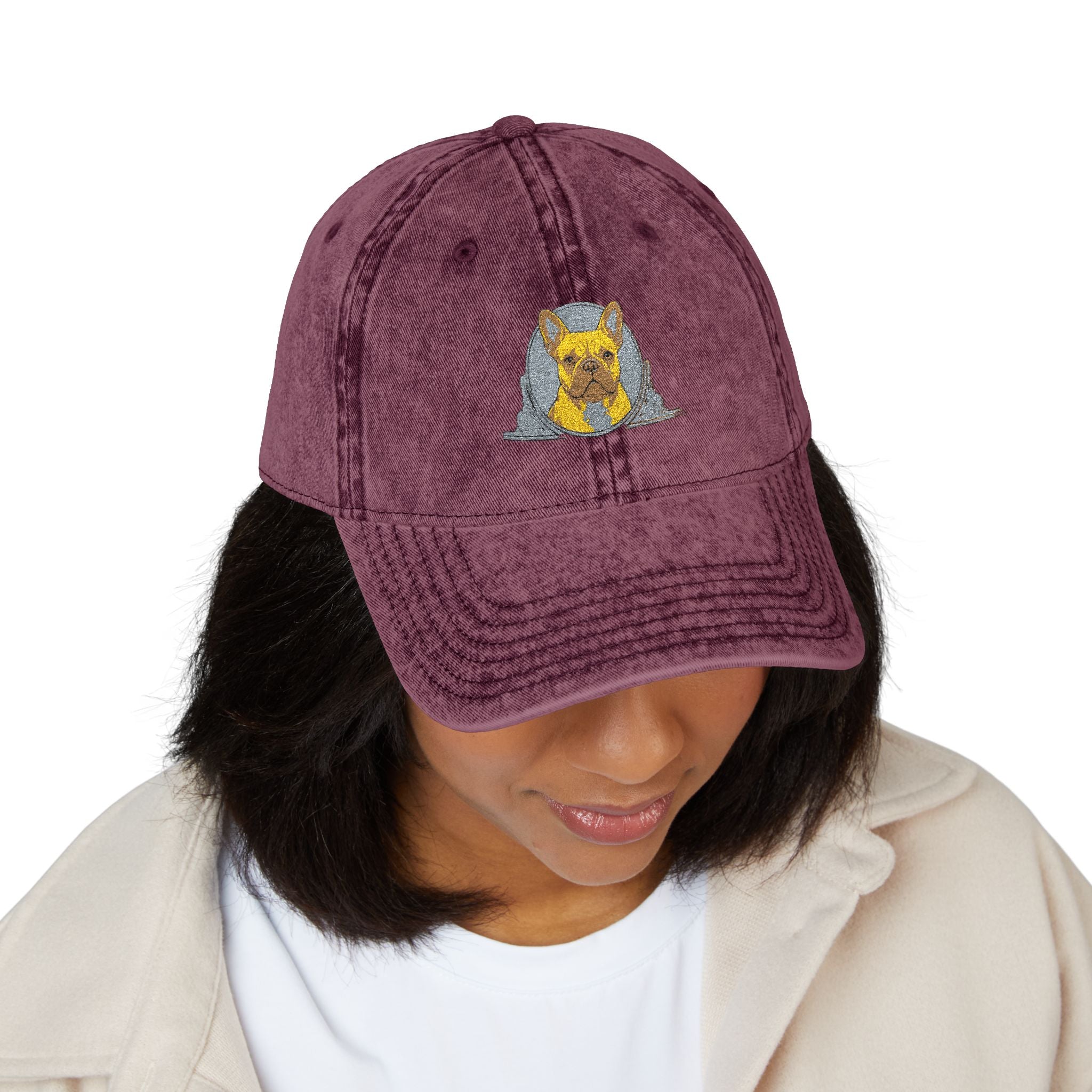 Vintage Embroidered Cap with Glitter Frenchie Patch