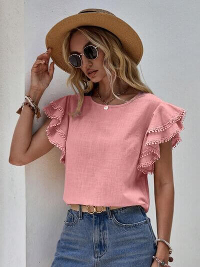 Denise Ruffle Cap Sleeve Blouse – Elegant Women's Top