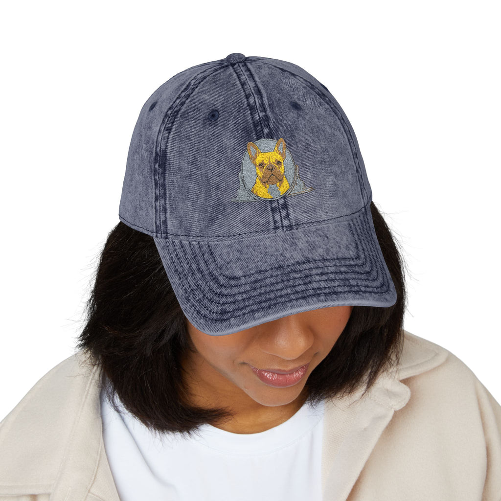 Vintage Embroidered Cap with Glitter Frenchie Patch