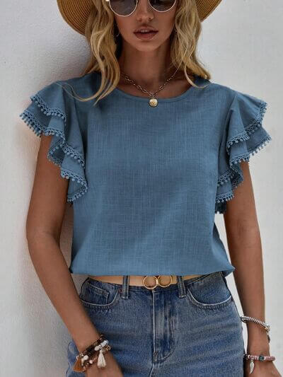 Denise Ruffle Cap Sleeve Blouse – Elegant Women's Top
