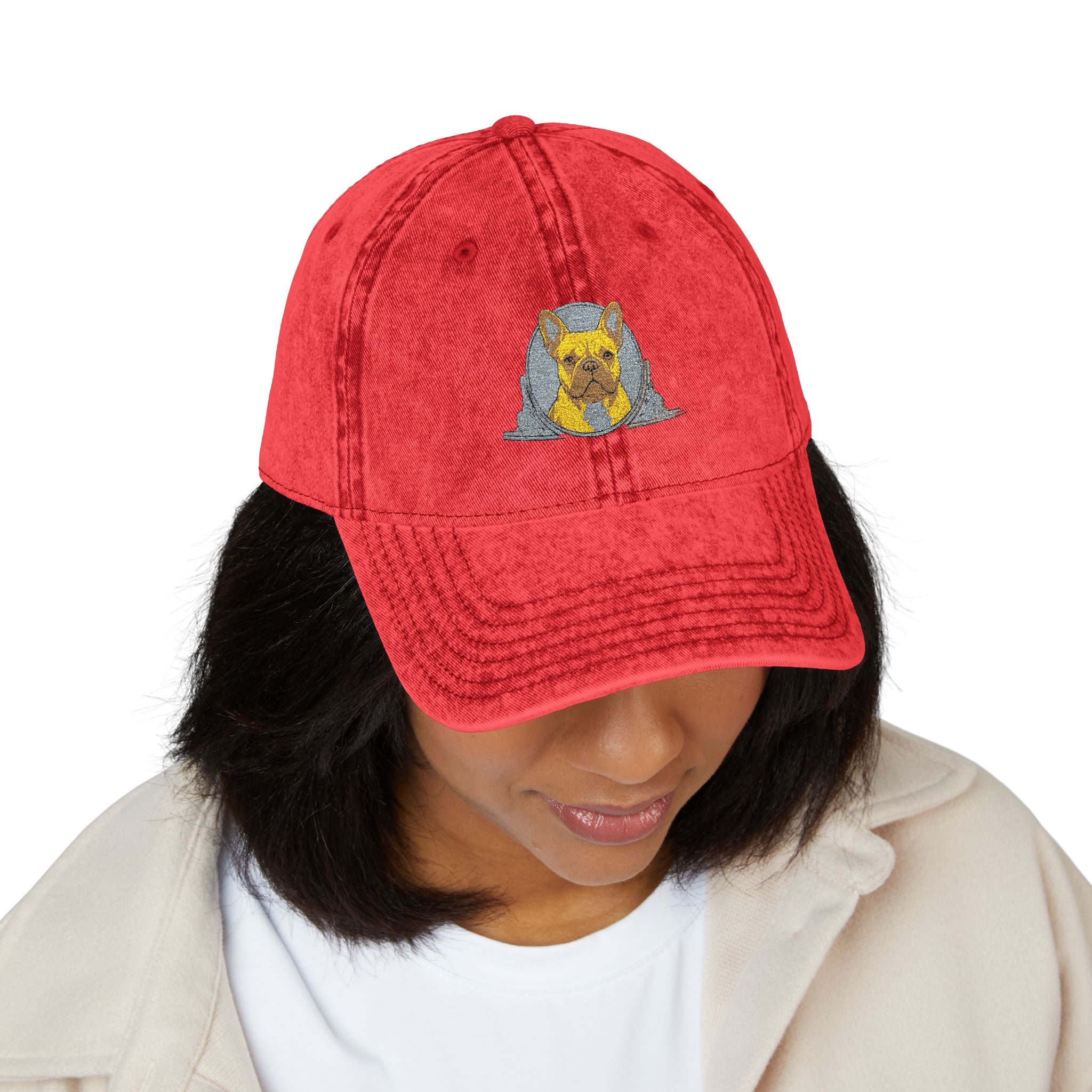 Vintage Embroidered Cap with Glitter Frenchie Patch