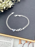 Sterling Silver 925 Infinity Heart Bracelet | Bismarck Chain 7.5” |Pulsera de plata .925