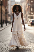 Loose Umbrella Skirt Sleeveless Maxi Dress | Cotton-Linen Style