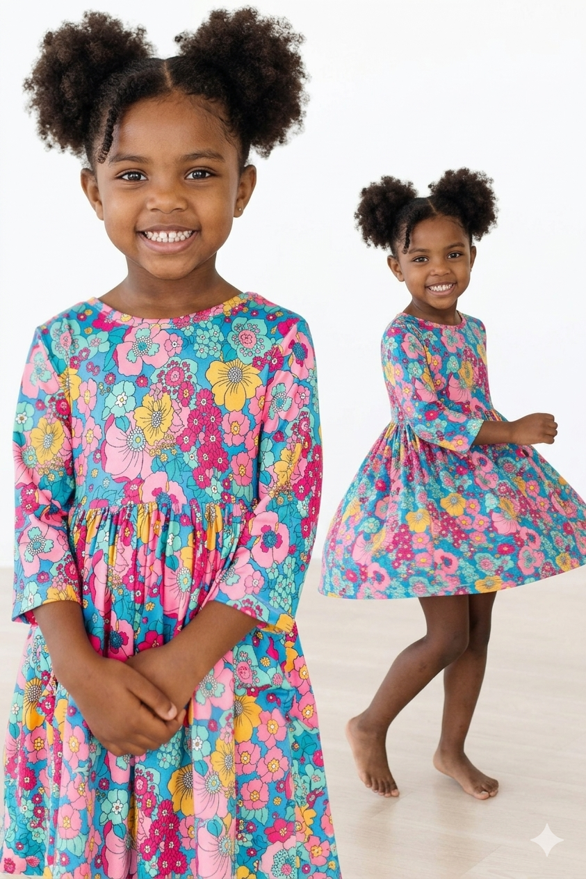 SALE Feeling Floral 3/4 Sleeve Pocket Twirl Dress